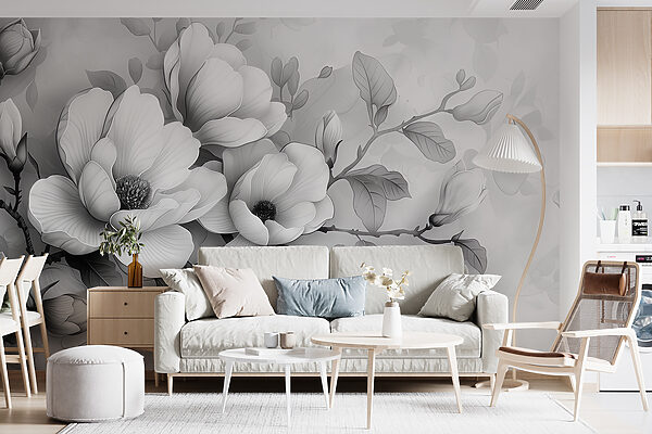 Monochrome bloei in serene elegantie Fotobehang Monochrome bloei in serene elegantie