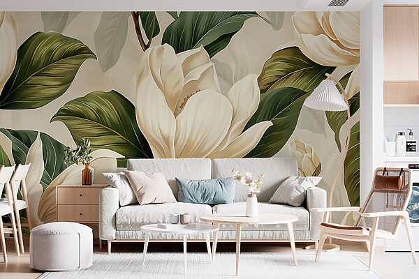 Bloeiende witte magnolia's Fotobehang Bloeiende witte magnolia's