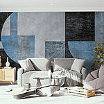 Fotobehang Zwart en blauw en wit kunstwerk