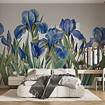 Fotobehang Groep blauwe bloemen