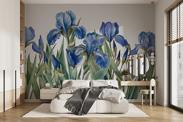 Groep blauwe bloemen Fotobehang Groep blauwe bloemen