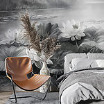 Fotobehang Groep witte bloemen op een meer