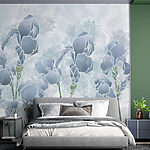 Fotobehang Groep bloemen met groene stelen
