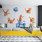 Fotobehang Groep katten aan het spelen met een bal garen