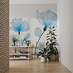 Fotobehang Blauwe bloemen met bladeren