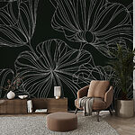 Fotobehang Zwart-wit bloemenpatroon