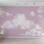 Fotobehang Roze en witte achtergrond met witte wolken
