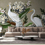 Fotobehang Behang met vogels en bloemen