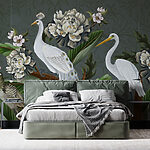 Fotobehang Behang met vogels en bloemen