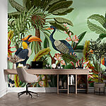 Fotobehang Groep vogels en bloemen