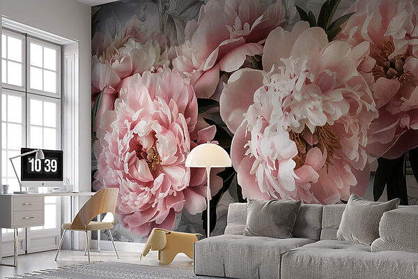 Groep roze bloemen Fotobehang Groep roze bloemen