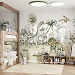 Fotobehang Aquarel van dinosaurussen en planten