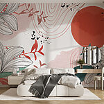 Fotobehang Wit en rood bloemmotief