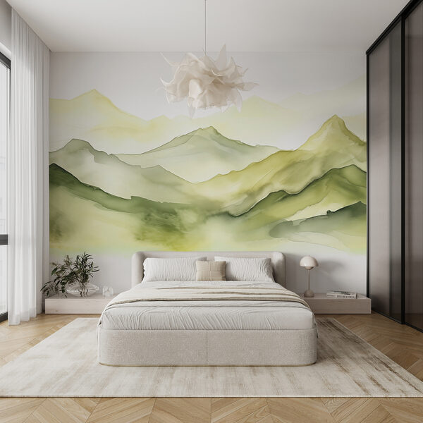 Schilderij van een bergketen Fotobehang Schilderij van een bergketen