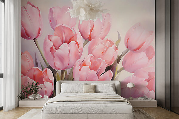 Blush Tulpen dansen in het licht Fotobehang Blush Tulpen dansen in het licht