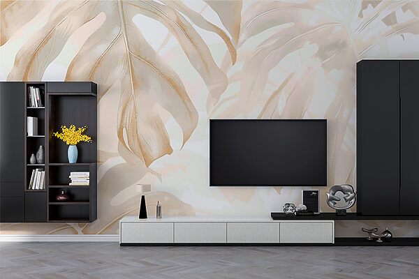 Creamy Monstera Bladeren Kunstwerk Fotobehang Creamy Monstera Bladeren Kunstwerk
