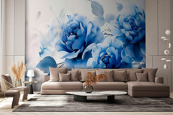 Groep blauwe bloemen Fotobehang Groep blauwe bloemen