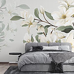 Fotobehang Elegante witte bloemenillustratie