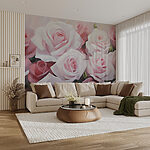 Fotobehang Groep roze en witte rozen