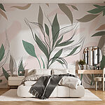 Fotobehang Sierlijk botanisch patroon in neutrale tinten