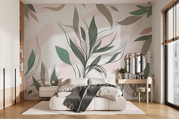 Sierlijk botanisch patroon in neutrale tinten Fotobehang Sierlijk botanisch patroon in neutrale tinten