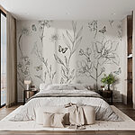 Fotobehang Behang met bloemen en vlinders