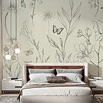 Fotobehang Behang met bloemen en vlinders