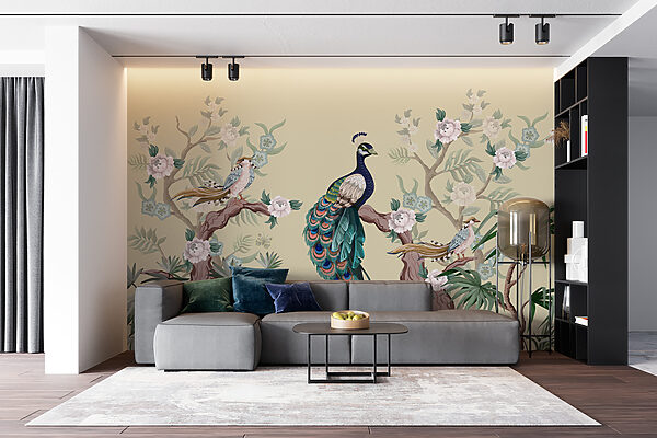 Fotobehang Fotobehang Behang met vogels op takken (Artikelnummer: w08168)