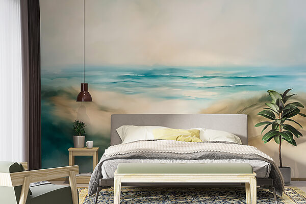 Schilderij van een strand Fotobehang Schilderij van een strand