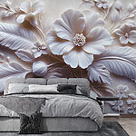 Fotobehang Witte bloem en bladeren