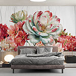 Fotobehang Aquarelbloemen op canvas met structuur