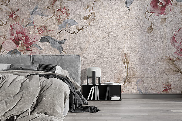 Elegante bloemen op canvas met structuur Fotobehang Elegante bloemen op canvas met structuur