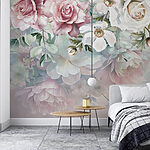 Fotobehang Schilderij van bloemen op een oppervlak