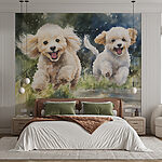 Fotobehang Twee honden springen in de lucht