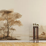 Fotobehang Rivier met bomen en gras