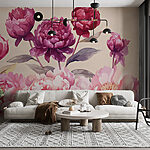 Fotobehang Groep roze en paarse bloemen