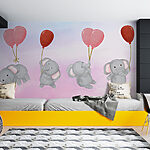 Fotobehang Groep olifanten met ballonnen