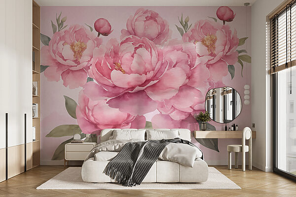 Groep roze bloemen Fotobehang Groep roze bloemen