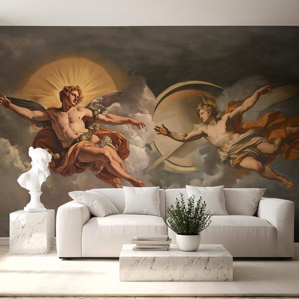Schilderij van engelen in de lucht Fotobehang Schilderij van engelen in de lucht