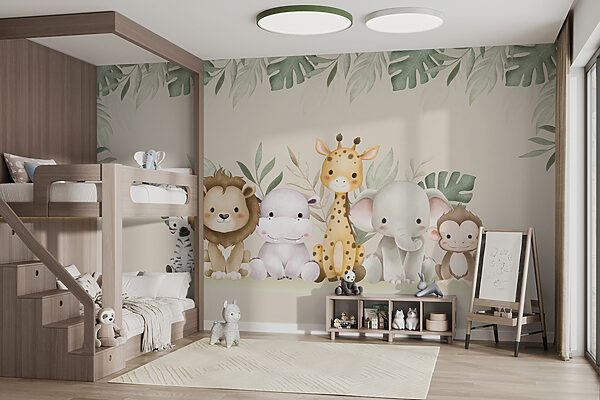 Groep dieren naast bladeren Fotobehang Groep dieren naast bladeren