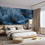 Fotobehang Blauwe bloemen op een wit oppervlak