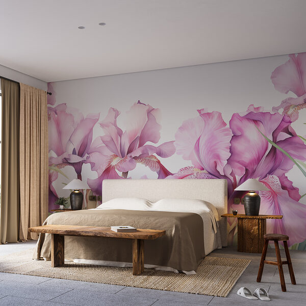 Rij paarse bloemen Fotobehang Rij paarse bloemen