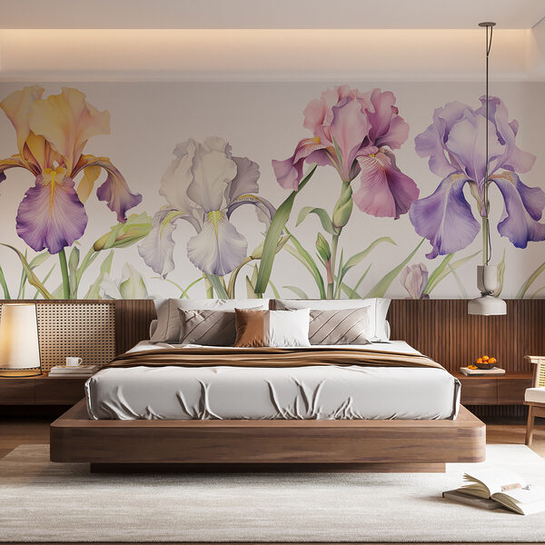 Rij kleurrijke bloemen Fotobehang Rij kleurrijke bloemen