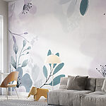Fotobehang Wit en paars bloemmotief