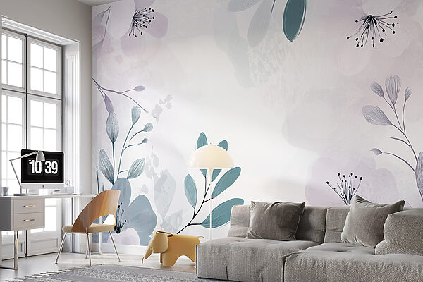 Wit en paars bloemmotief Fotobehang Wit en paars bloemmotief