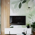 Fotobehang Wit en groen bloemmotief