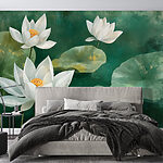 Fotobehang Witte bloemen en bladeren