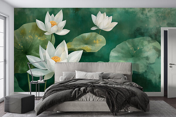 Witte bloemen en bladeren Fotobehang Witte bloemen en bladeren