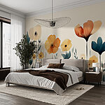 Fotobehang Groep bloemen met bladeren