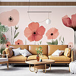 Fotobehang Groep bloemen met groene bladeren